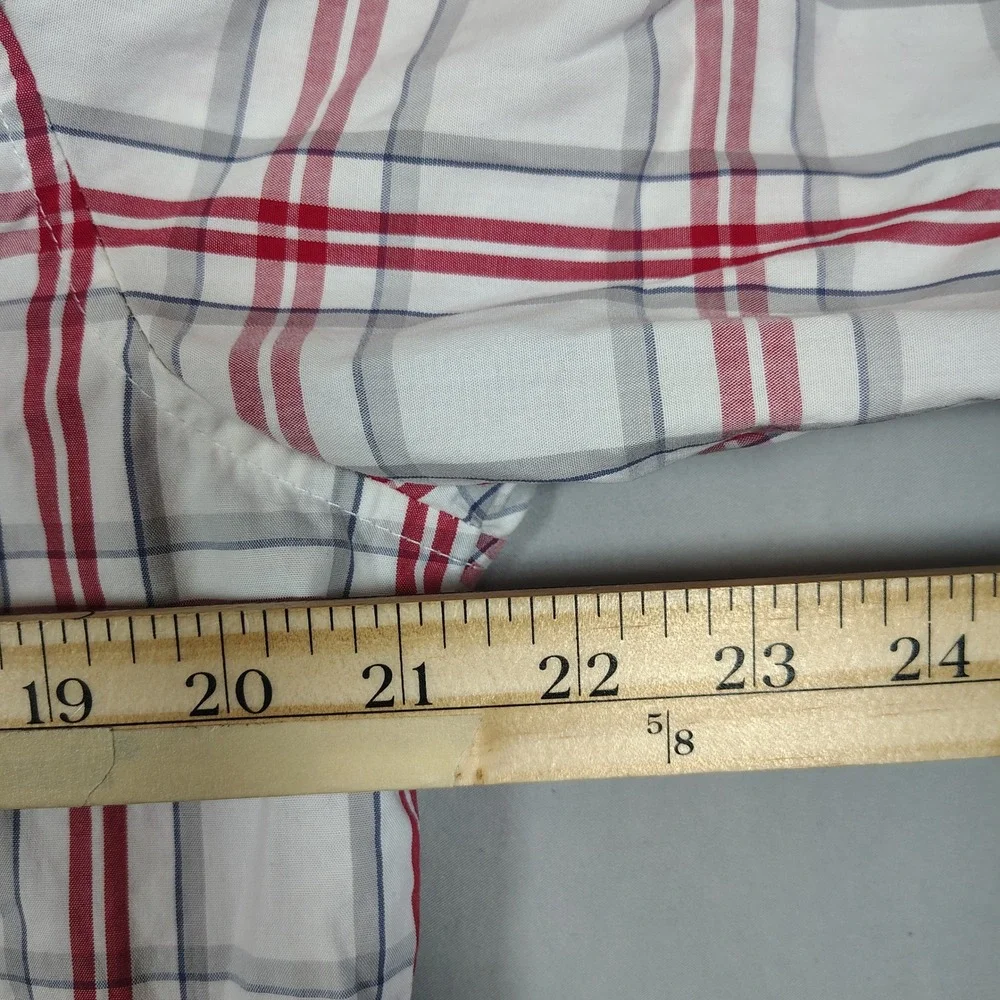 Wrangler Western Shirt Men Medium White Red Plaid Pearl Snap Short Sleeve Cotton